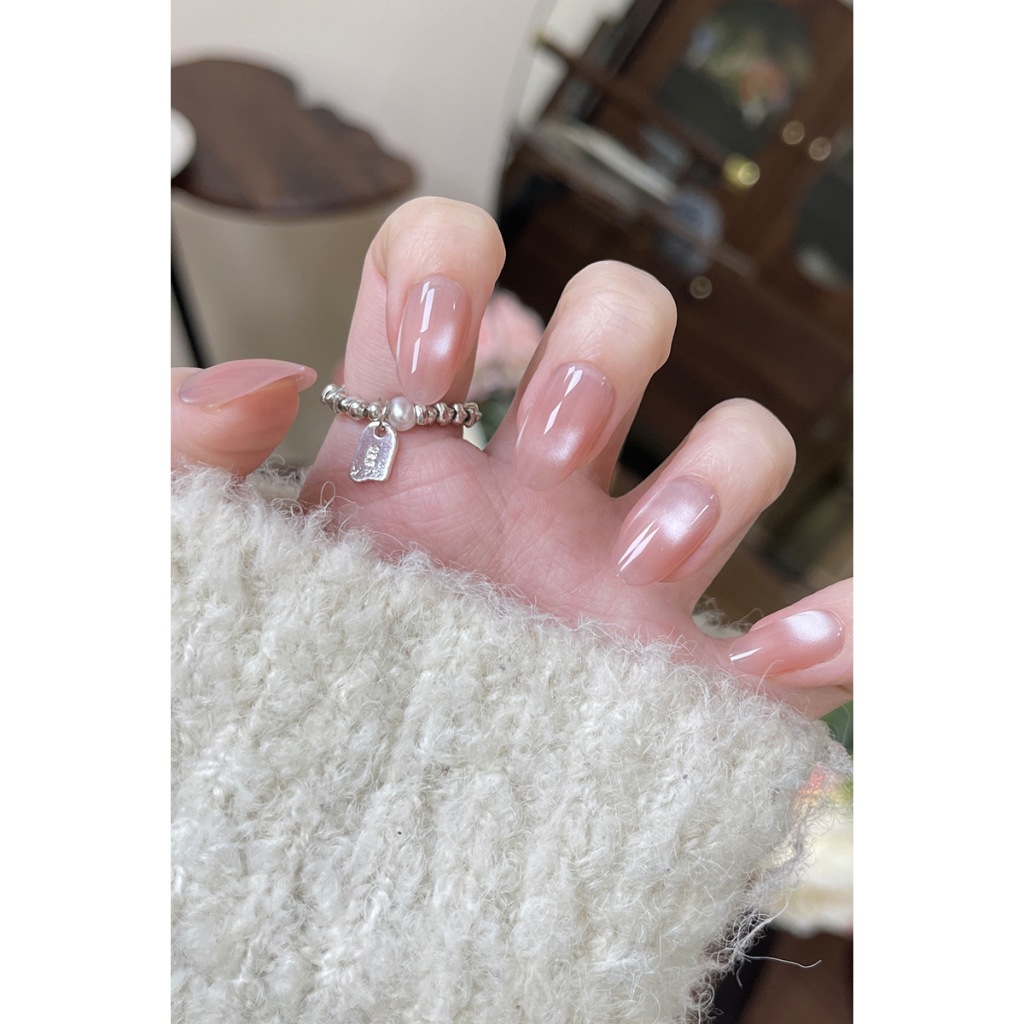 Móng tay giả, nail box 24 móng dáng dài sơn ombre hồng gắn charm nơ trong suốt siêu dễ thương| TẶNG KÈM KEO❤️