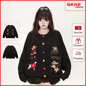 Áo khoác GRADPOPU len dệt kim thoải mái và giản dị họa tiết thêu hình hoạt hình độc đáo AK287