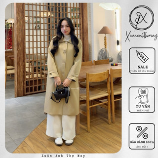 Áo mangto kaki cổ bẻ form rộng dáng dài - Xuananhthomay