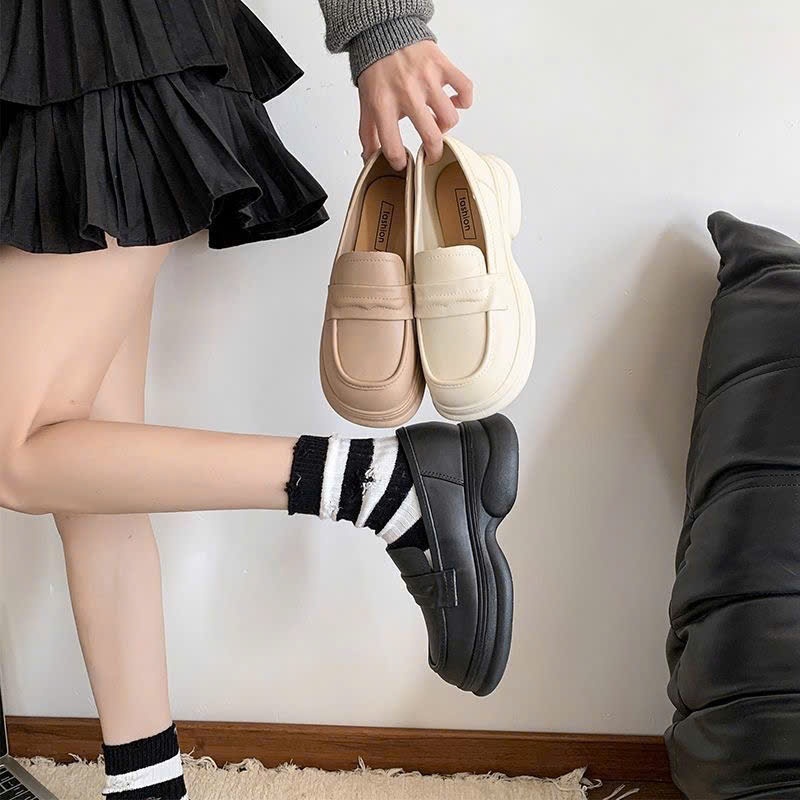 Giày Lười Mũi Tròn Trơn,Chống Thấm Nước,Thời Trang Basic