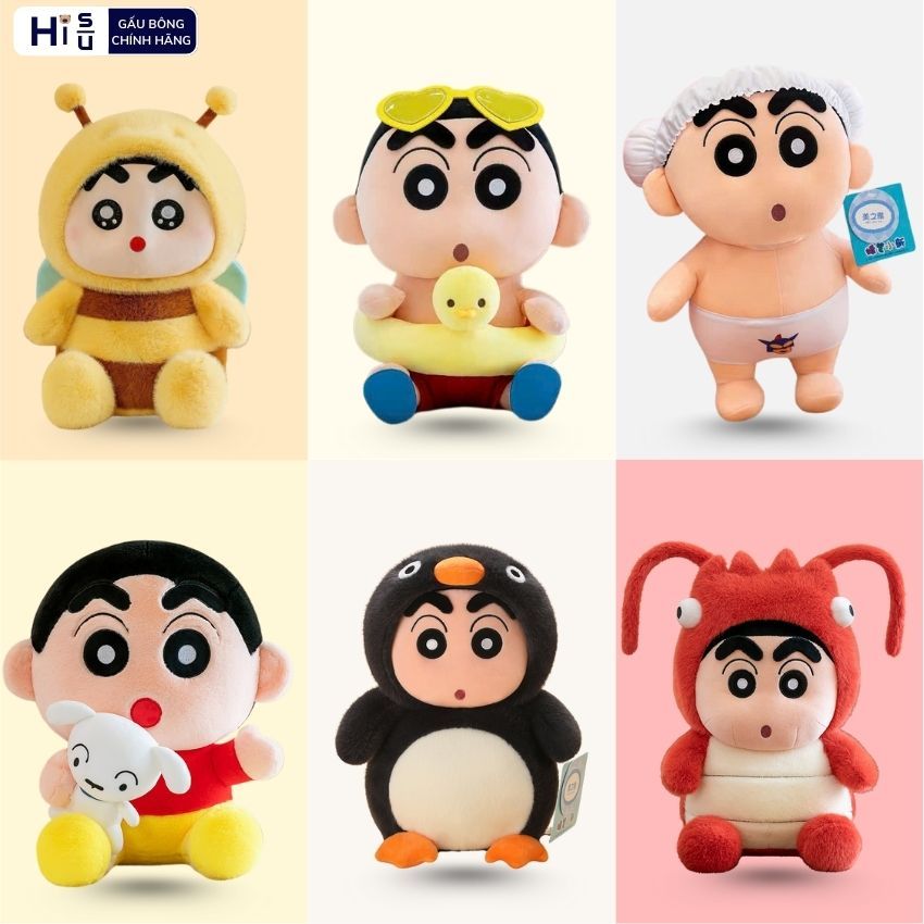 Gấu Bông Shin Cậu Bé Bút Chì Cosplay Các Con Vật Đáng Yêu, Thú Nhồi Bông Shin Chan Mềm Mại Size 25/35/50CM