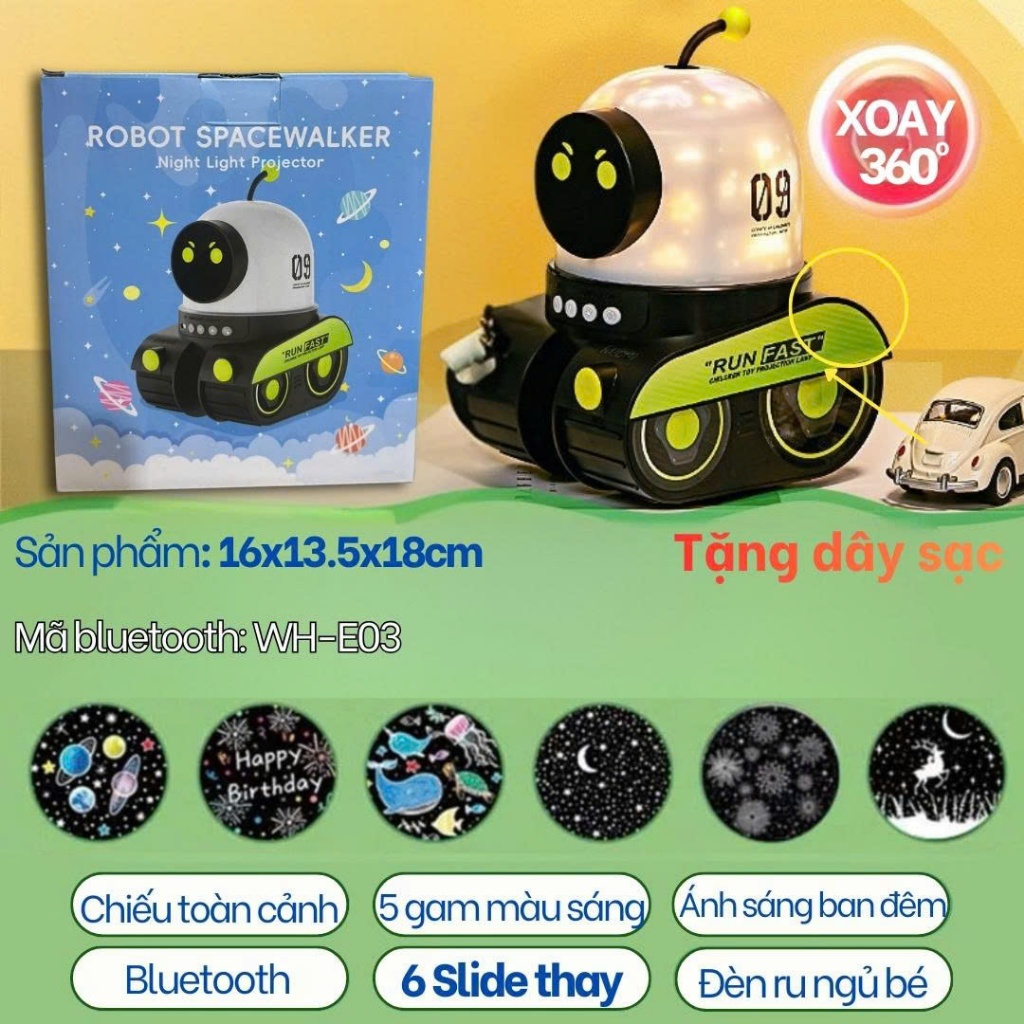 Máy Chiếu Hình Robot Bluetooth Đèn Ngủ Kèm Loa Phát Sáng Máy Chiếu Phòng Ngủ Trẻ Em Đèn Chiếu Sao-Đồ Chơi PUPU HOUSE