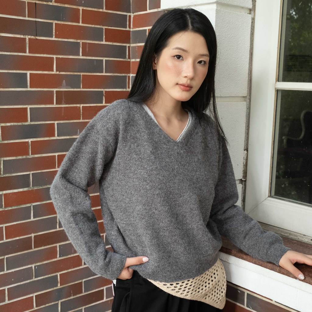 Áo len nữ cổ V SONNA HI - dáng relaxed thoải mái, len xù nhẹ mềm mịn - MELLOW V KNIT
