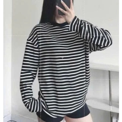 Áo Thun Kẻ Vằn Ngang From Rộng unisex Nam Nữ 2 Màu Đen Trắng Chất Liệu Thun Cotton Co Dãn Siêu Đẹp