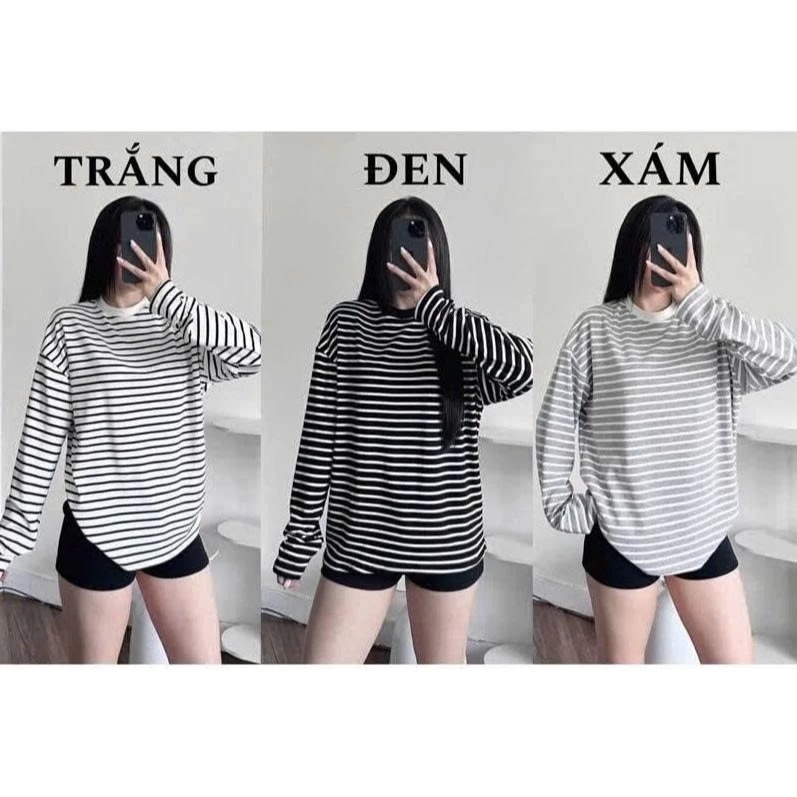 Áo Thun Kẻ Vằn Ngang From Rộng unisex Nam Nữ 2 Màu Đen Trắng Chất Liệu Thun Cotton Co Dãn Siêu Đẹp