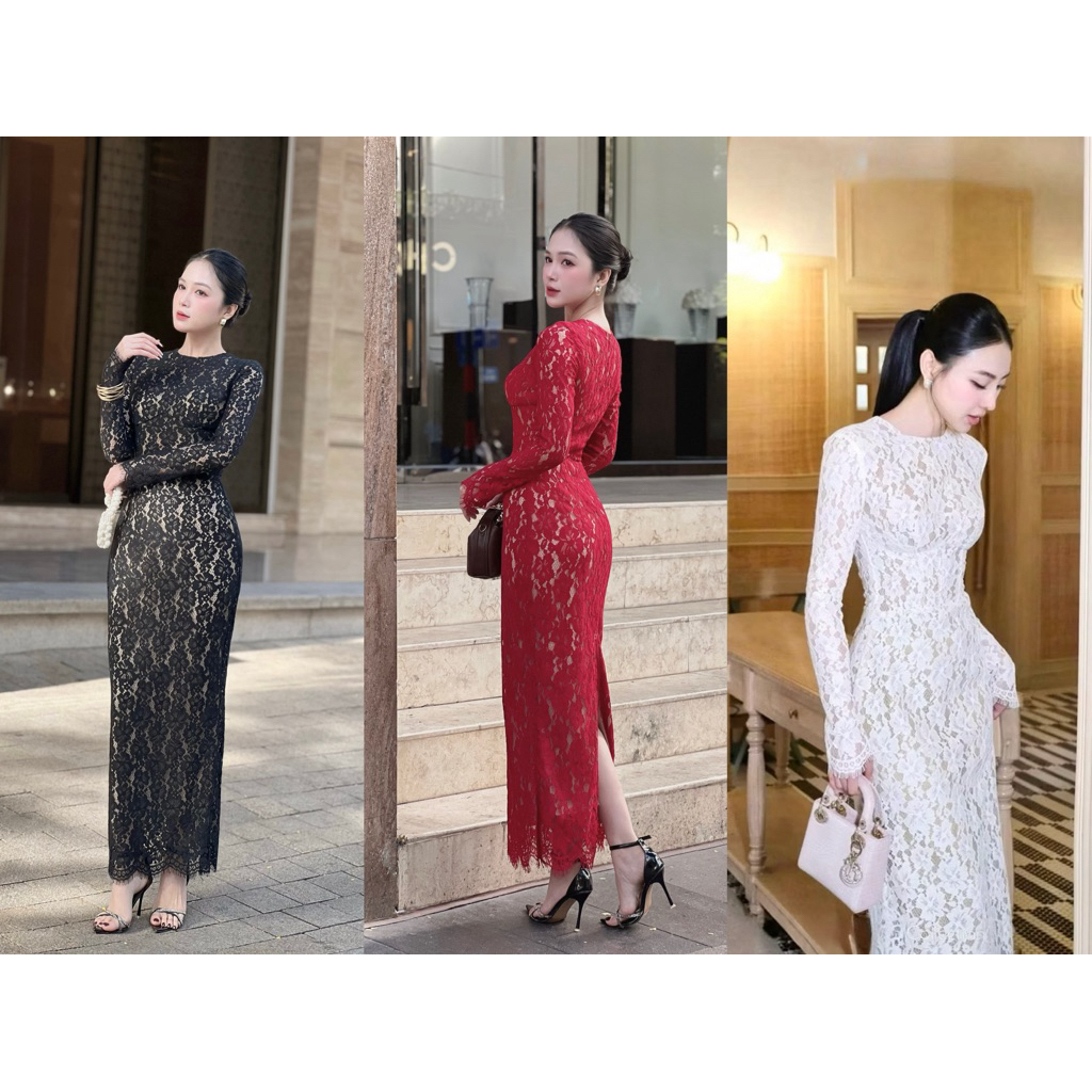 Đầm ren thiết kế tay dài dáng ôm thanh lịch