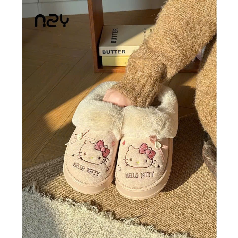 Dép Sục Bông Thêu Chữ Hellokitty Mèo Dễ Thương,Hàng qccc