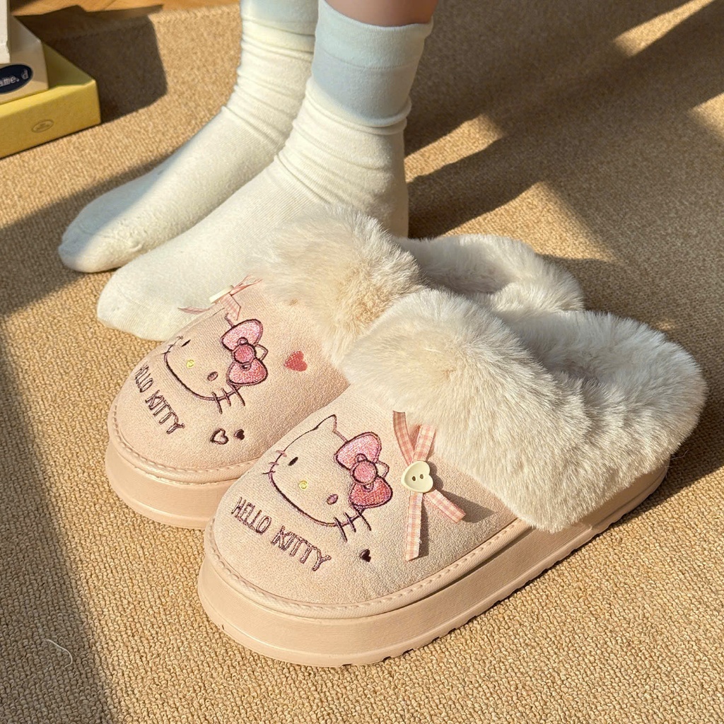Dép Sục Bông Thêu Chữ Hellokitty Mèo Dễ Thương,Hàng qccc