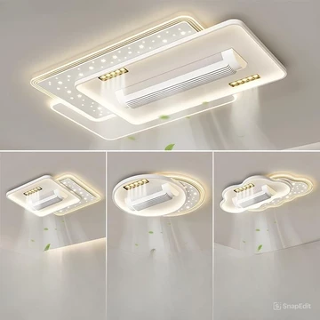 Quạt Trần - Đèn Quạt Không Cánh Điều Khiển Giọng Nói + Remote, 3 Màu Ánh Sáng - Mã 196 Viền Trắng