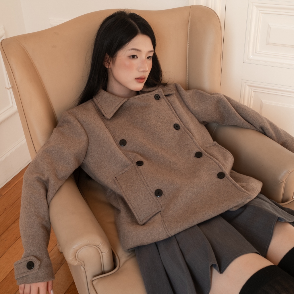 Áo khoác kaki măng tô dáng ngắn SONNA HI- cổ bẻ cúc cài, đuôi áo dáng xòe - HAZEL DOUBLE WOOL COAT