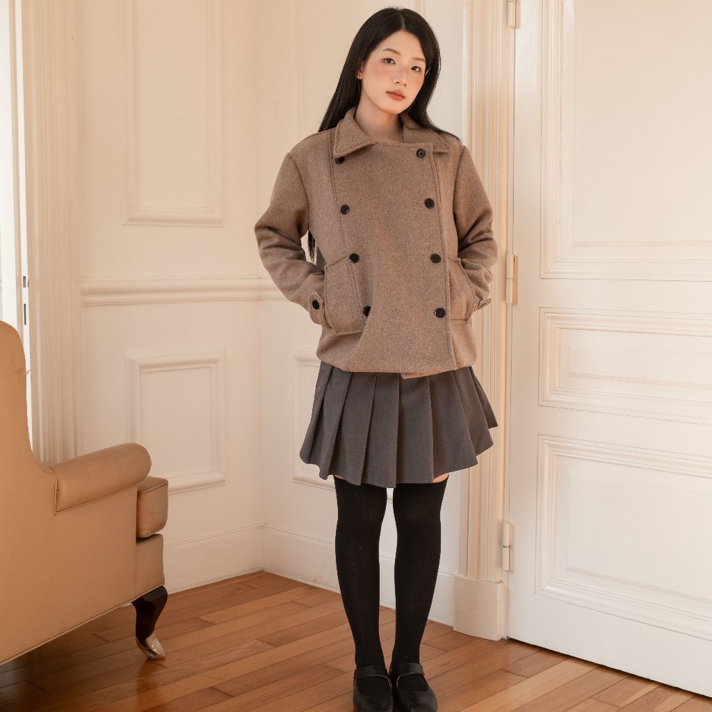 Áo khoác kaki măng tô dáng ngắn SONNA HI- cổ bẻ cúc cài, đuôi áo dáng xòe - HAZEL DOUBLE WOOL COAT