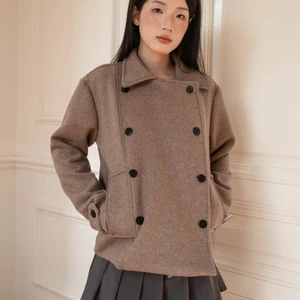 Áo khoác kaki măng tô dáng ngắn SONNA HI- cổ bẻ cúc cài, đuôi áo dáng xòe - HAZEL DOUBLE WOOL COAT