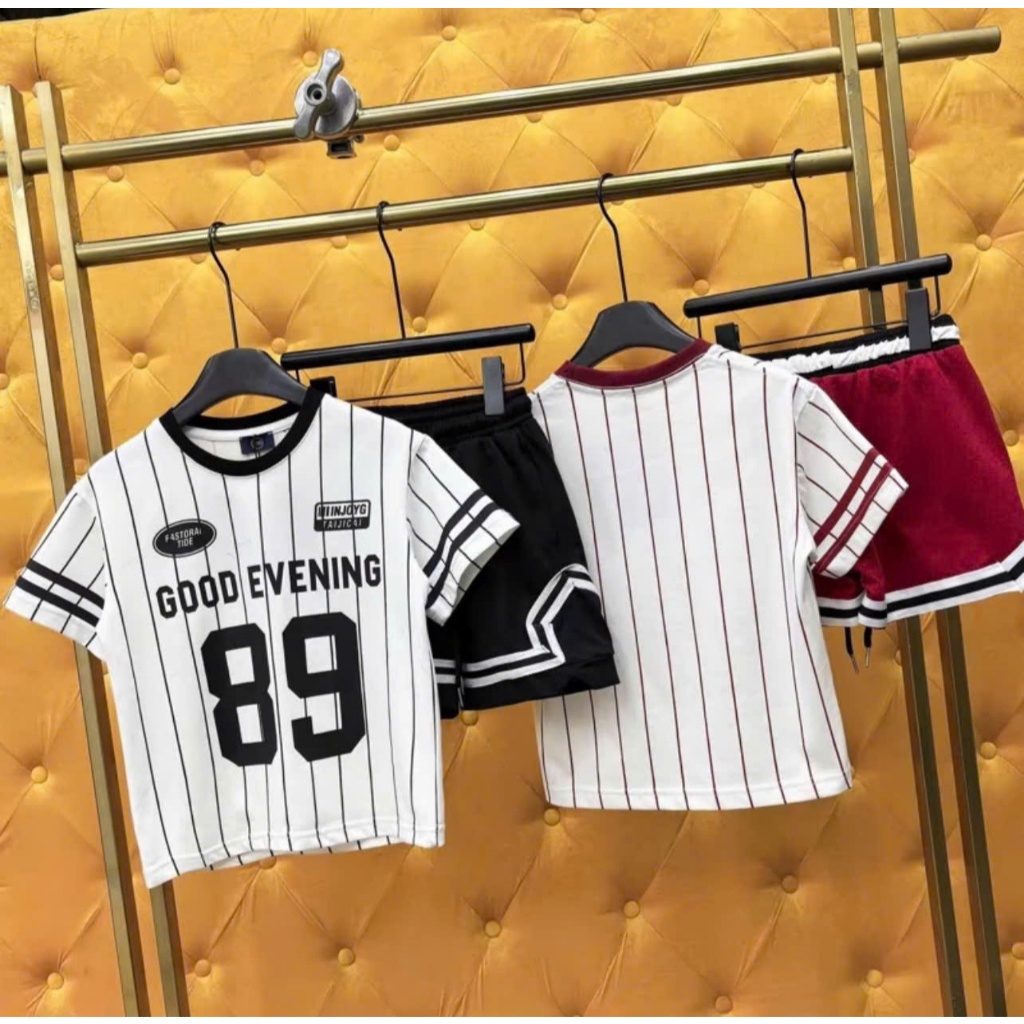 BỘ QUẦN ÁO KẺ SỐ 89 KÈM QUẦN SỌC VIỀN CHO BÉ TRAI , CHẤT LIỆU COTTON MỀM MỊN THOÁNG MÁT sz 10-44kg