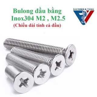 (INOX304) 50 cái M2,M2.5 vít pake đầu bằng thân bulong inox304