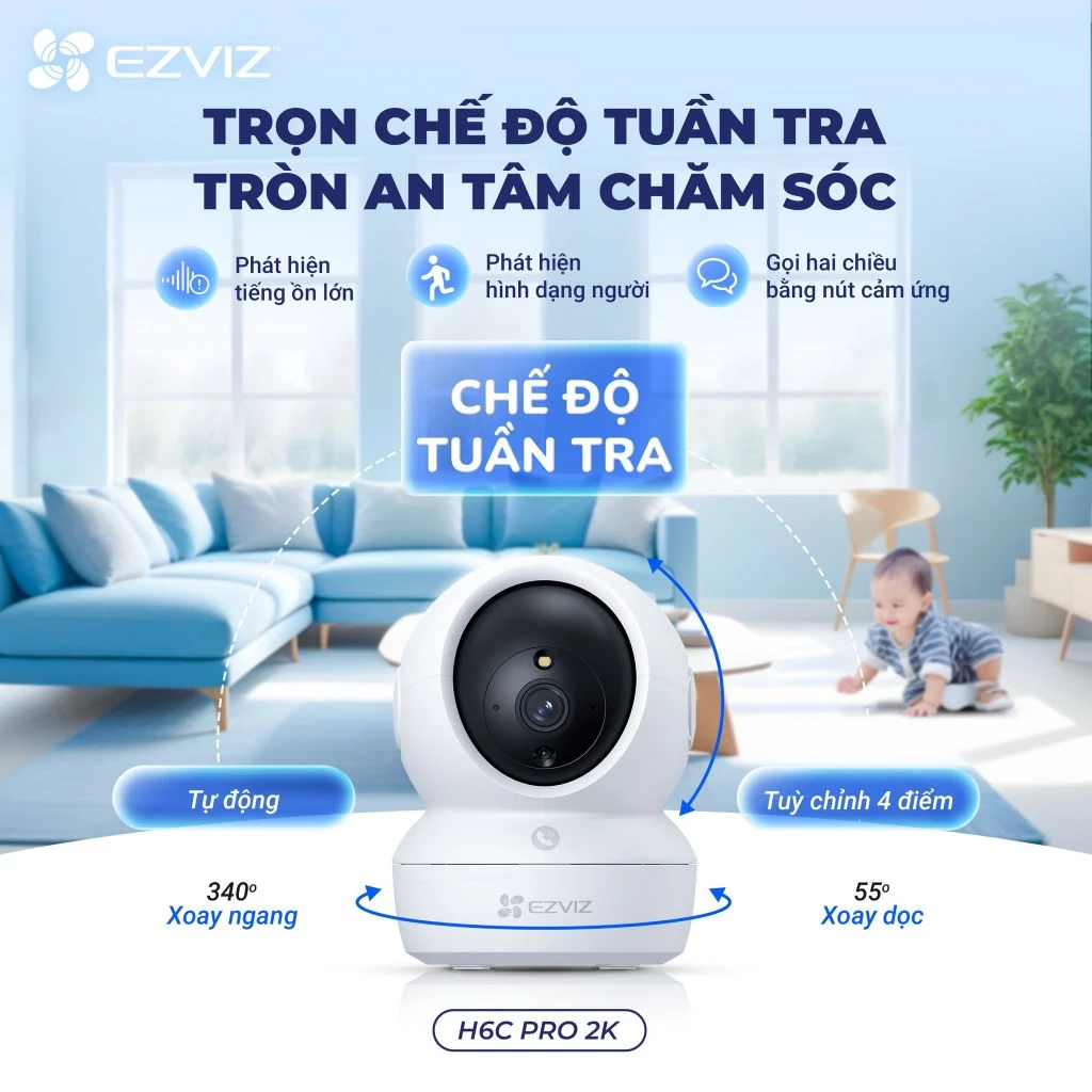 Camera Trong Nhà C6N G1 3MP (2K) EZVIZ, Góc Rộng, Bao quát mọi không gian, Ban Đêm Có Màu