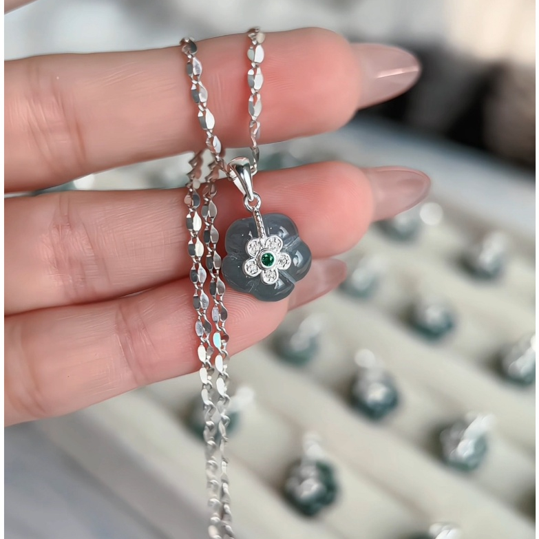 D09 - Dây chuyền Nhất Chi Mai Lam ngọc - Mặt dây thiết kế hoa mai [ Bảo Khánh Trang Sức]