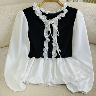 Áo Babydoll Tiểu Thư Bigsize Nữ Vải Nỉ Tăm Phối Voan Mềm Tay Dài Cổ Bèo Dễ Thương Vintage A336
