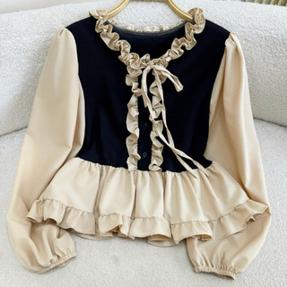 Áo Babydoll Tiểu Thư Bigsize Nữ Vải Nỉ Tăm Phối Voan Mềm Tay Dài Cổ Bèo Dễ Thương Vintage A336