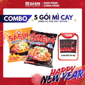 MÌ CAY SASIN VỊ KIM CHI & MÌ CAY SASIN VỊ SOYUM + 5 GÓI XỐT ỚT ĐỘ 10G
