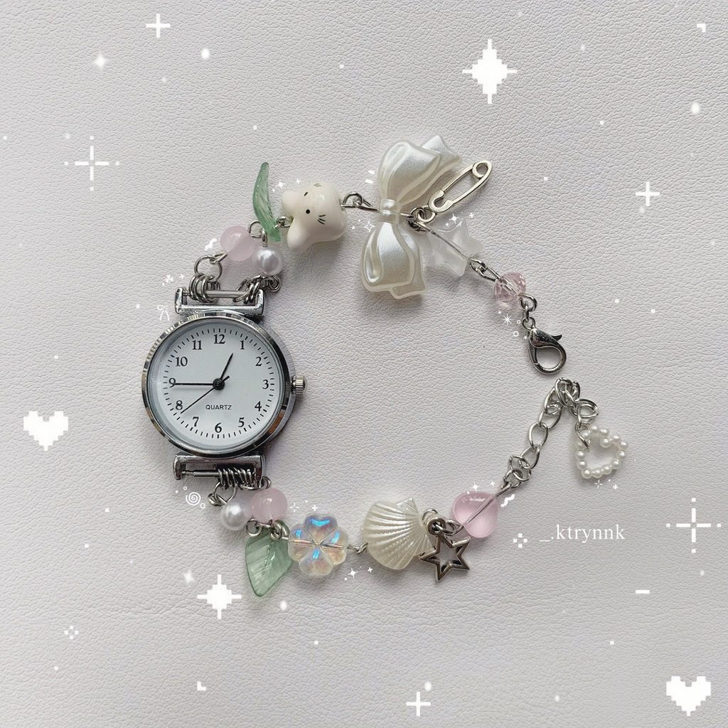 𝗛𝗔𝗡𝗗𝗠𝗔𝗗𝗘 | Đồng hồ custom kim loại xinh yêu, mix hạt cho các nàng | _.ktrynnk