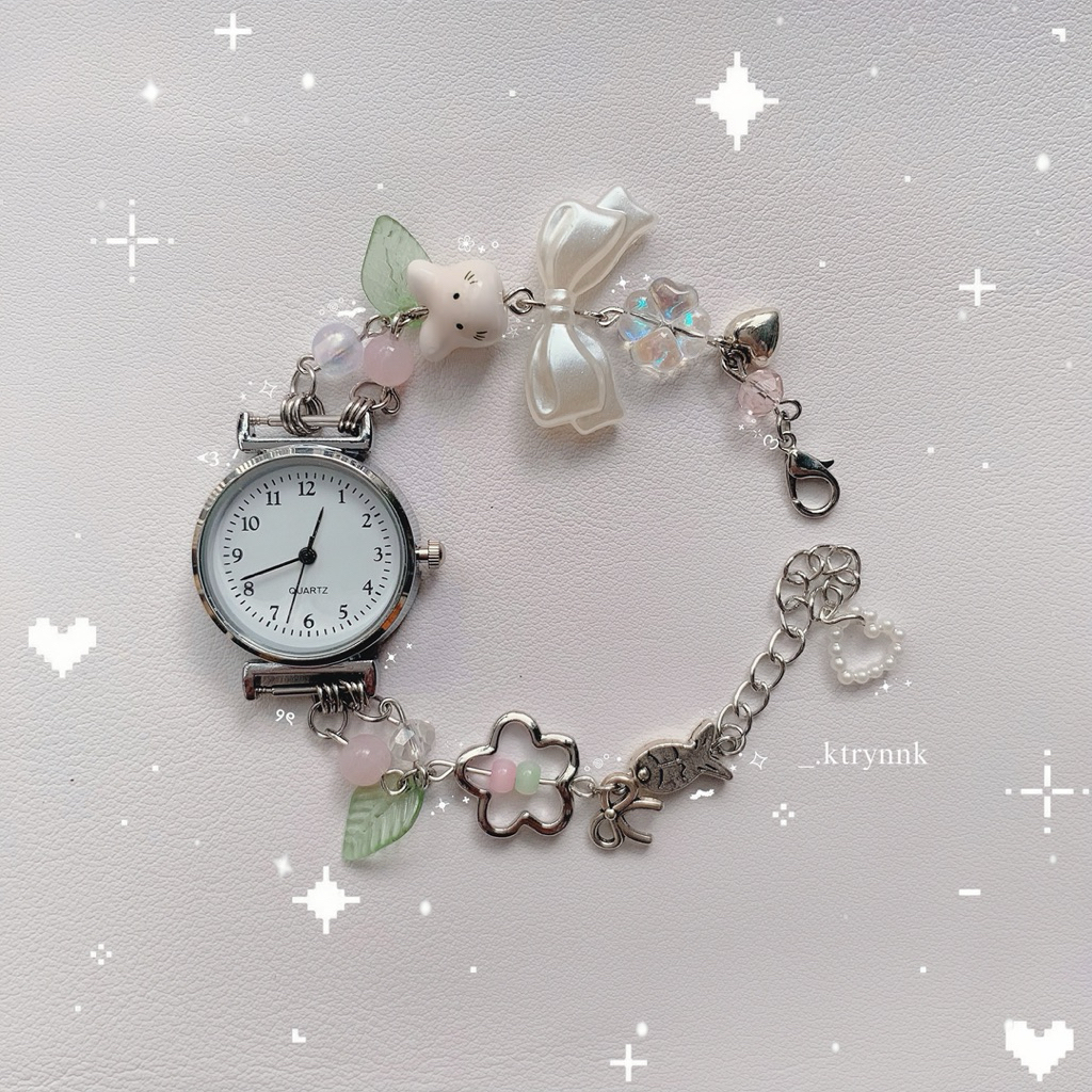 𝗛𝗔𝗡𝗗𝗠𝗔𝗗𝗘 | Đồng hồ custom kim loại xinh yêu, mix hạt cho các nàng | _.ktrynnk
