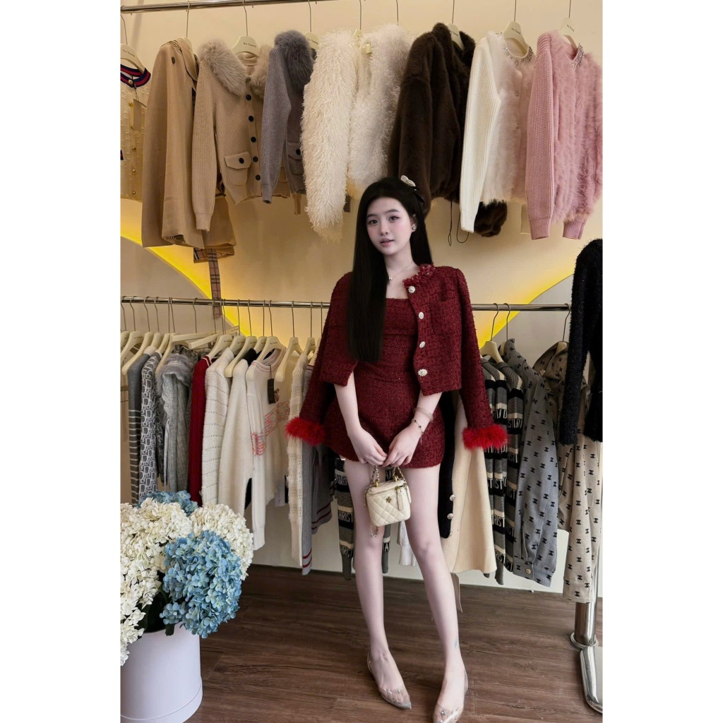 ZIMM STORE-Set tweed nữ thiết kế tinh tế form chuẩn tôn dáng phối lông tay