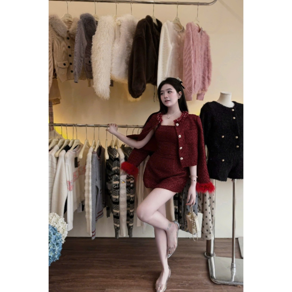 ZIMM STORE-Set tweed nữ thiết kế tinh tế form chuẩn tôn dáng phối lông tay