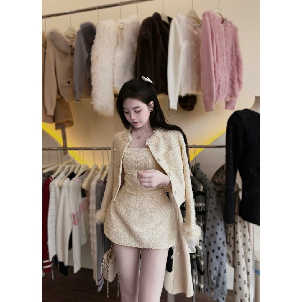 ZIMM STORE-Set tweed nữ thiết kế tinh tế form chuẩn tôn dáng phối lông tay