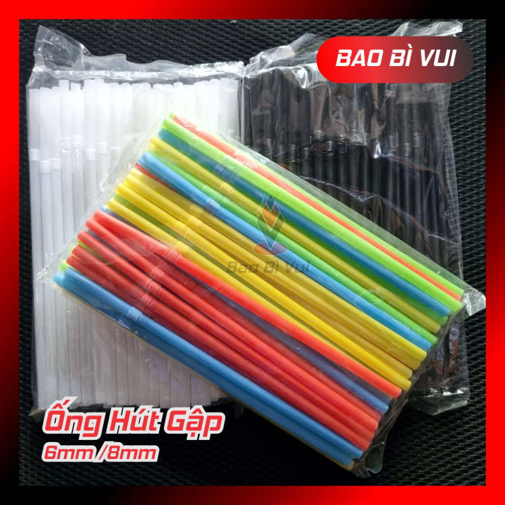 [Combo 5 bịch] Ống hút cong gập 6mm - BAO BÌ VUI