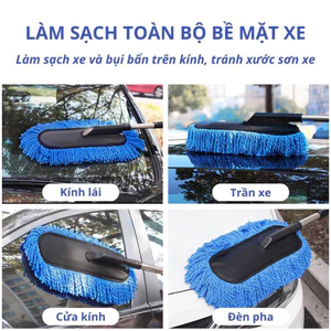 Chổi lau bụi xe ô tô microfiber sợi mềm điều chỉnh độ dài, cây lăn bụi cọ rửa xe hơi cao cấp