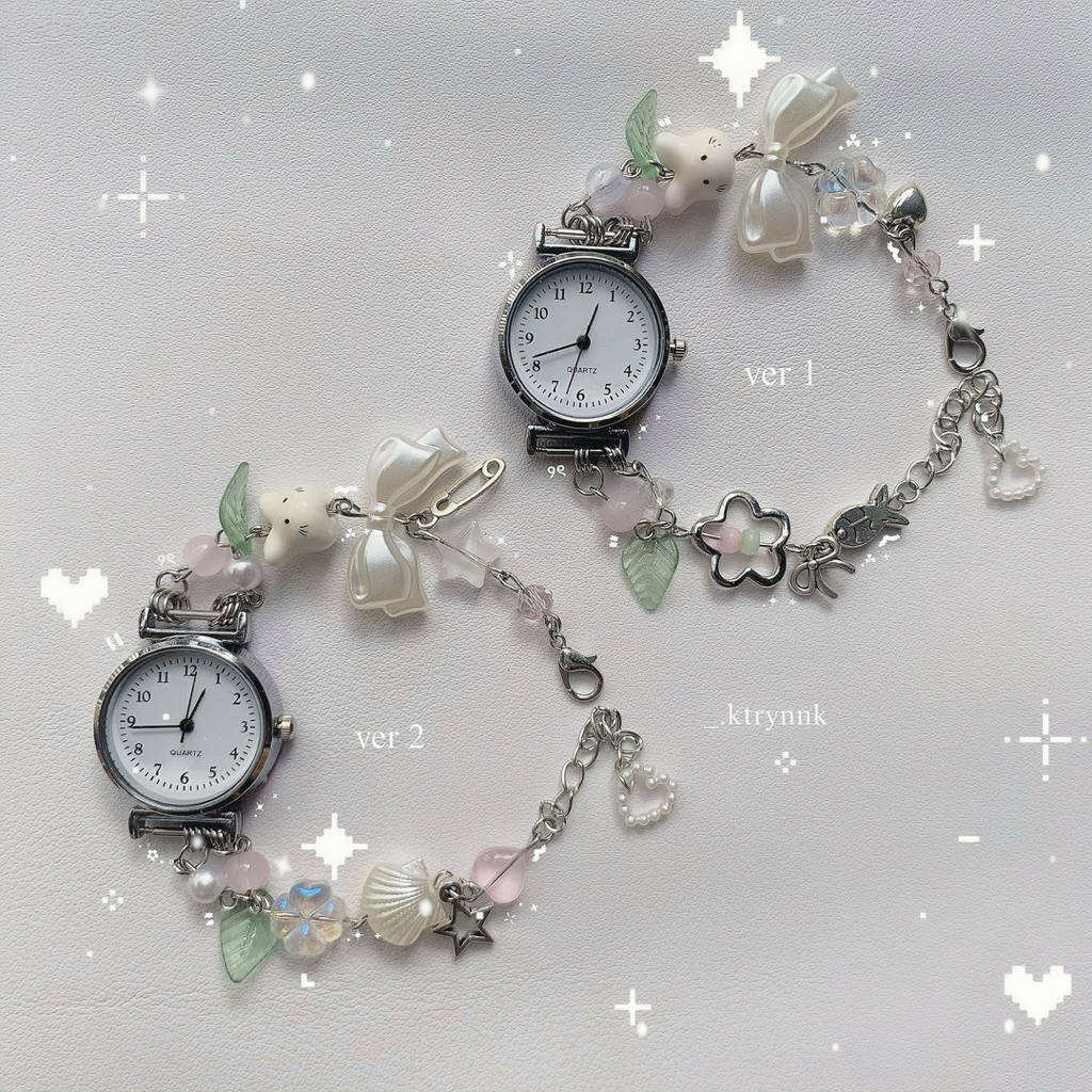 𝗛𝗔𝗡𝗗𝗠𝗔𝗗𝗘 | Đồng hồ custom kim loại xinh yêu, mix hạt cho các nàng | _.ktrynnk