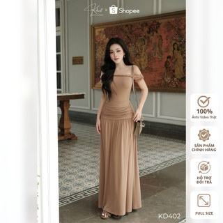 Đầm maxi nâu Khiết Style thiết kế trễ vai xoắn ly eo thanh lịch, phong cách nữ tính KD402