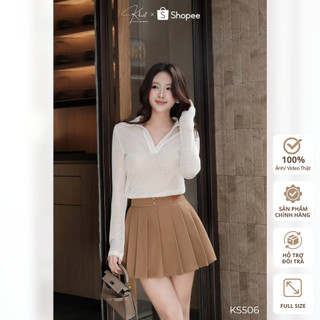 Set Áo mesh ô nhí kem Khiết & Chân váy xếp ly Nâu trẻ trung, phong cách daily thanh lịch hiện đại KS506