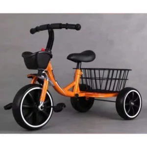 Xe đạp ba bánh 601 có cờ cho bé 2-4 tuổi khung thép, yên lót da tặng giỏ đồ chơi cho bé xe 3 bánh mới