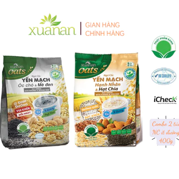Combo 2 túi: NC Yến Mạch Óc Chó & Mè Đen + NC Yến Mạch Hạnh Nhân Hạt Chia [ít đường] 400G