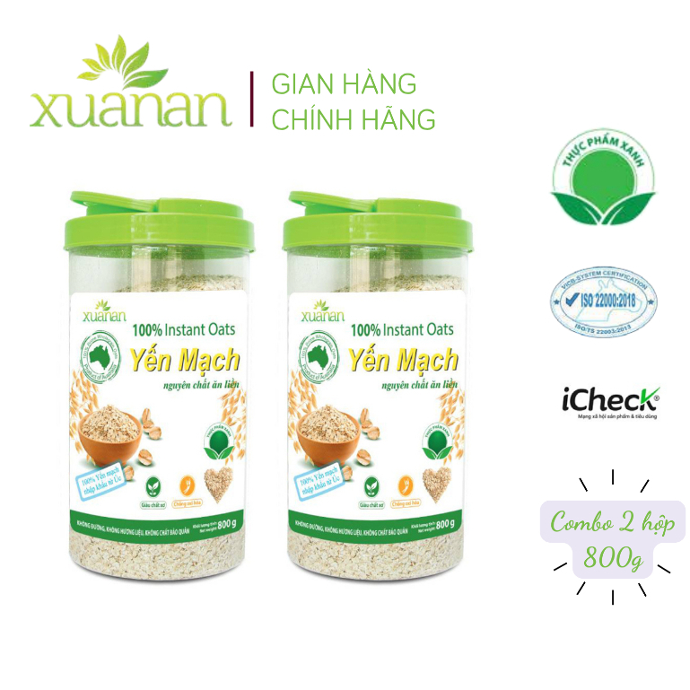Combo 2 hộp Yến Mạch Nguyên Chất Xuân An [ko đường] Hộp 800G