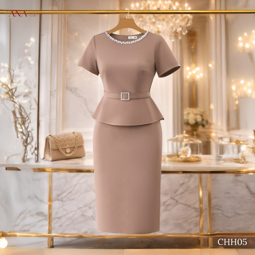 Đầm Bút Chì Kết Cườm Trung Niên ANA Mode Chất Liệu Cotton Lạnh Cao Cấp Đi Tiệc Quà Tặng Mẹ DM25CHH05