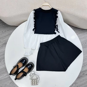 Set Sơ Mi Tiểu Thư Bigsize Nữ Thu Đông – Áo Sơ Mi Phối Bèo + Quần Baby Doll Dễ Thương, Form Rộng Che Dáng