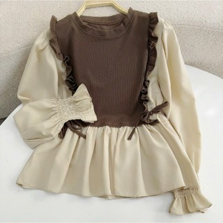 Áo bigsize nữ sơ mi dài tay dáng babydoll phối bèo xinh xắn chất vải xoa phối nỉ gân co giãn thoải mái xinh xắn -SM40