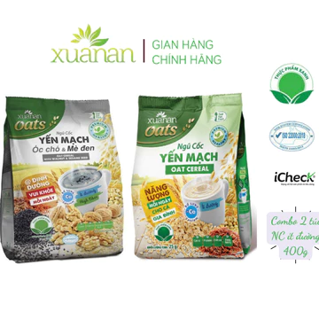 Combo 2 túi: NC Yến Mạch Óc Chó Và Mè Đen + Ngũ Cốc Yến Mạch [ít đường] 400G