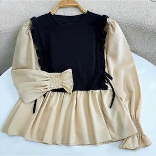 Áo bigsize nữ sơ mi dài tay dáng babydoll phối bèo xinh xắn chất vải xoa phối nỉ gân co giãn thoải mái xinh xắn -SM40
