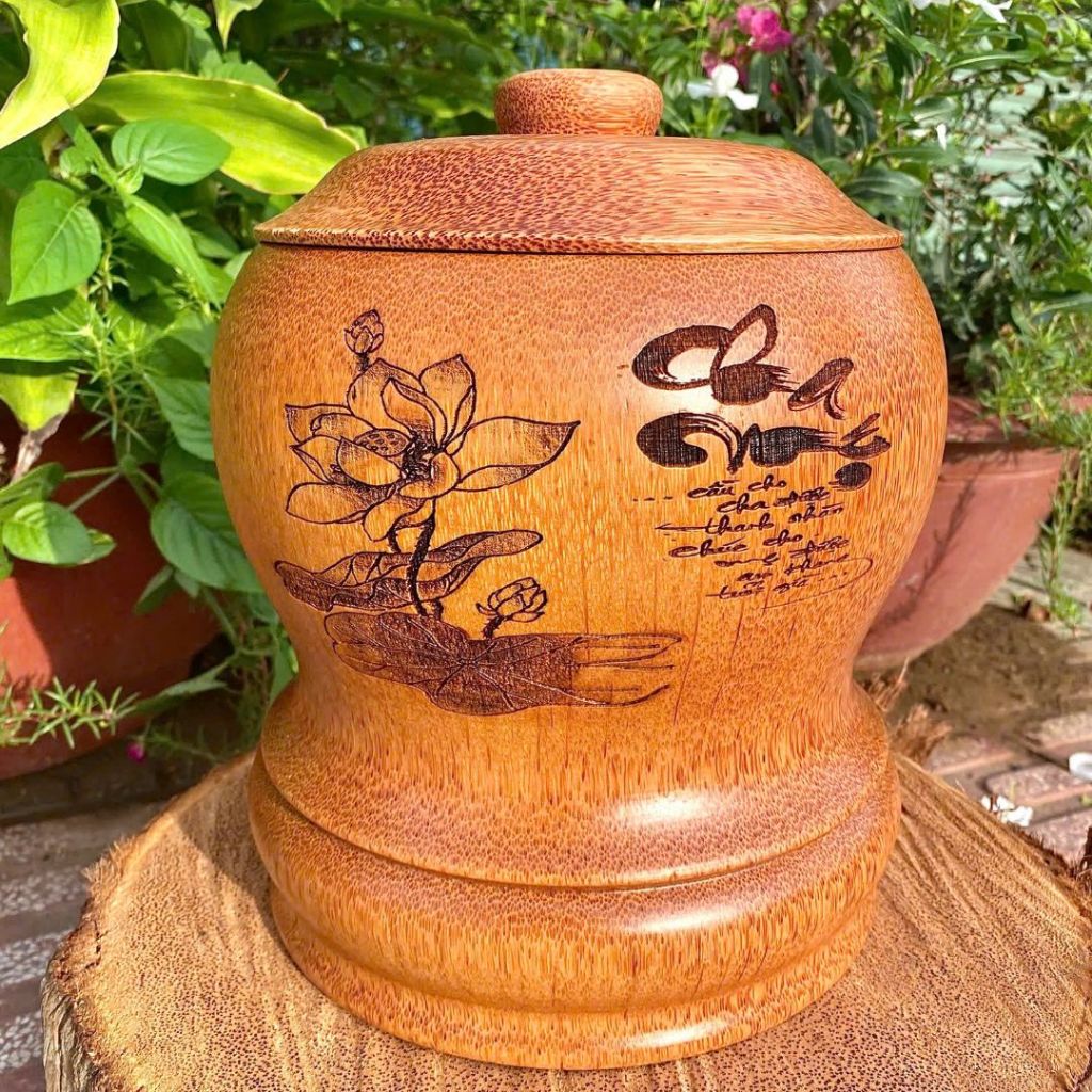 [ TẶNG ẤM 500ML - 1200ML ] Bình Ủ Ấm Trà Gỗ Dừa Điêu Khắc CHA MẸ ĐẾ CAO, Giữ Nhiệt Cao Cấp Trang Trí, Quà Tặng Sang