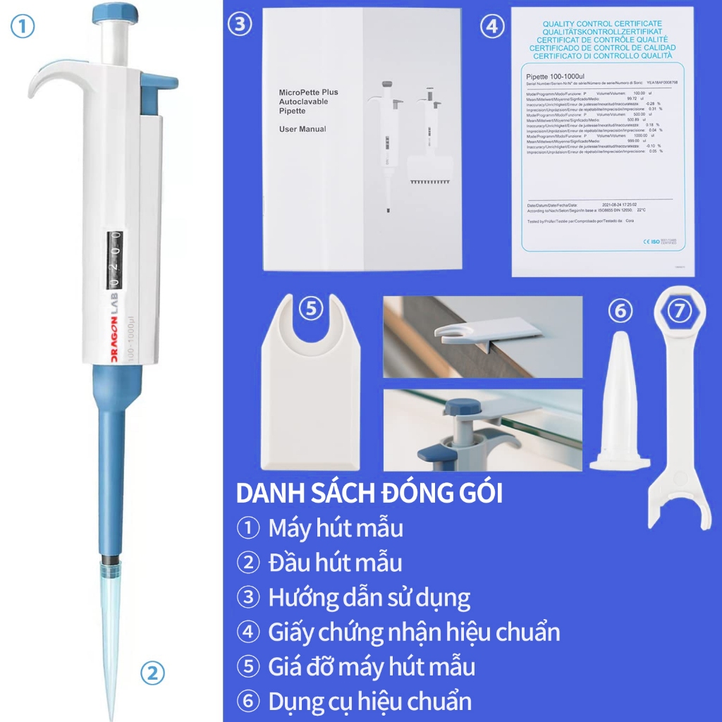 MaiWieel Pipet Định Lượng Chính Xác Cao 10–1000µl Pipet Phòng Thí Nghiệm Chuyên Dụng đầu pipet