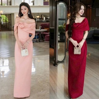 Đầm dạ hội trễ/bẹt vai hoa hồng xoắn PN mm 2026
