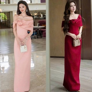 Đầm dạ hội trễ/bẹt vai hoa hồng xoắn PN mm 2026
