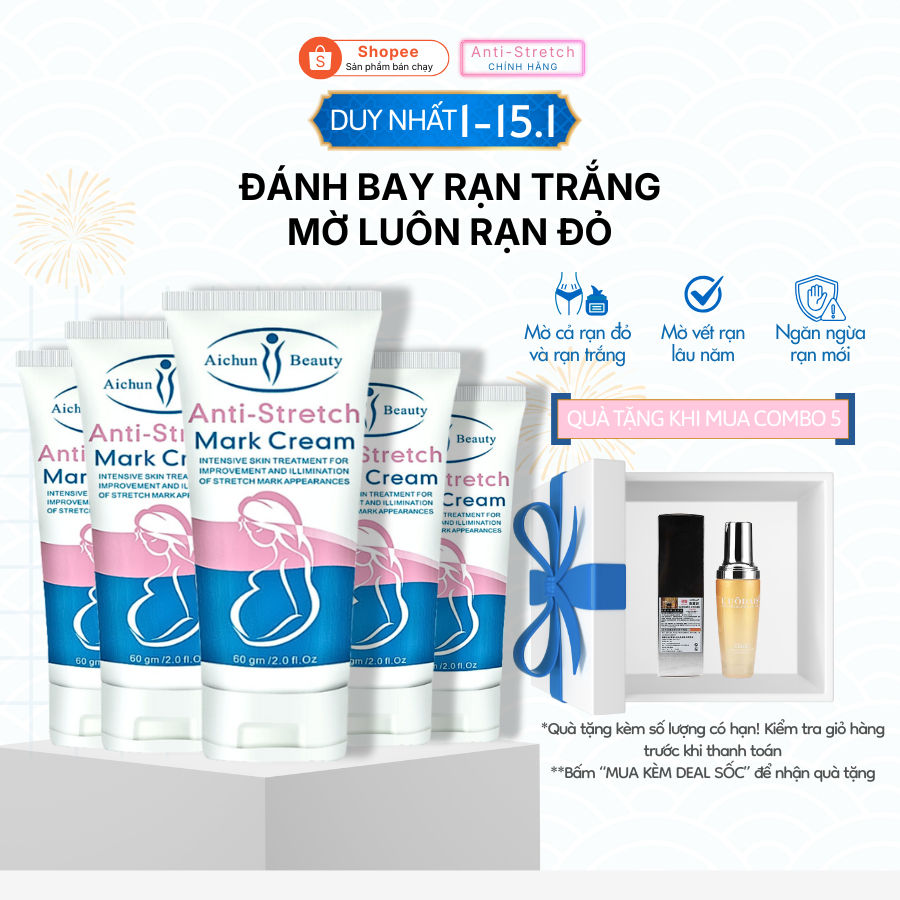 [Combo 5 Tặng 1 Dưỡng Dưỡng Tóc] Kem Mờ Rạn Da Anti Stretch Hỗ Trợ Cải Thiện Rạn Cho Mẹ Bầu Sau Sinh Và Tuổi Dậy Thì