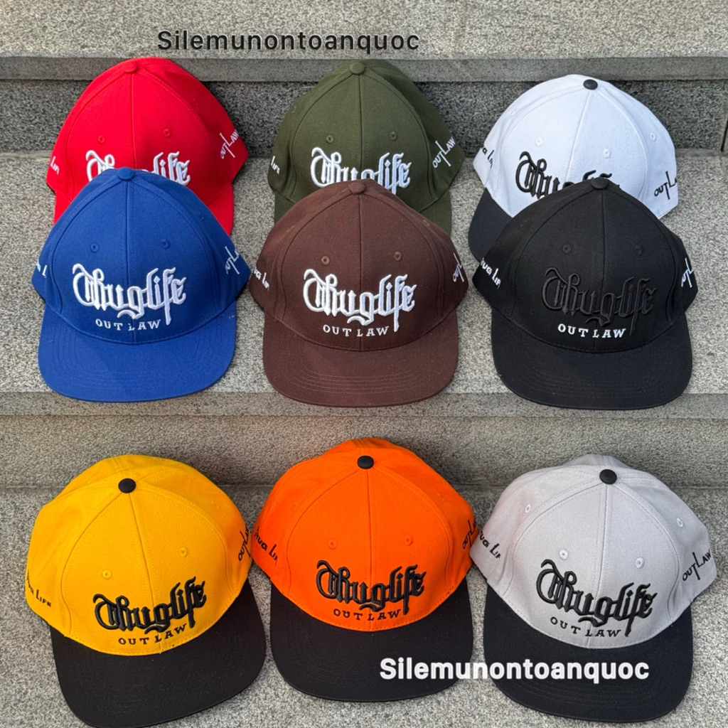 Mũ hiphop 2pac in kết dưới - Nón lưỡi trai thuglife kaki phối màu kèm khoá nhựa bấm mang ngược siêu ngầu