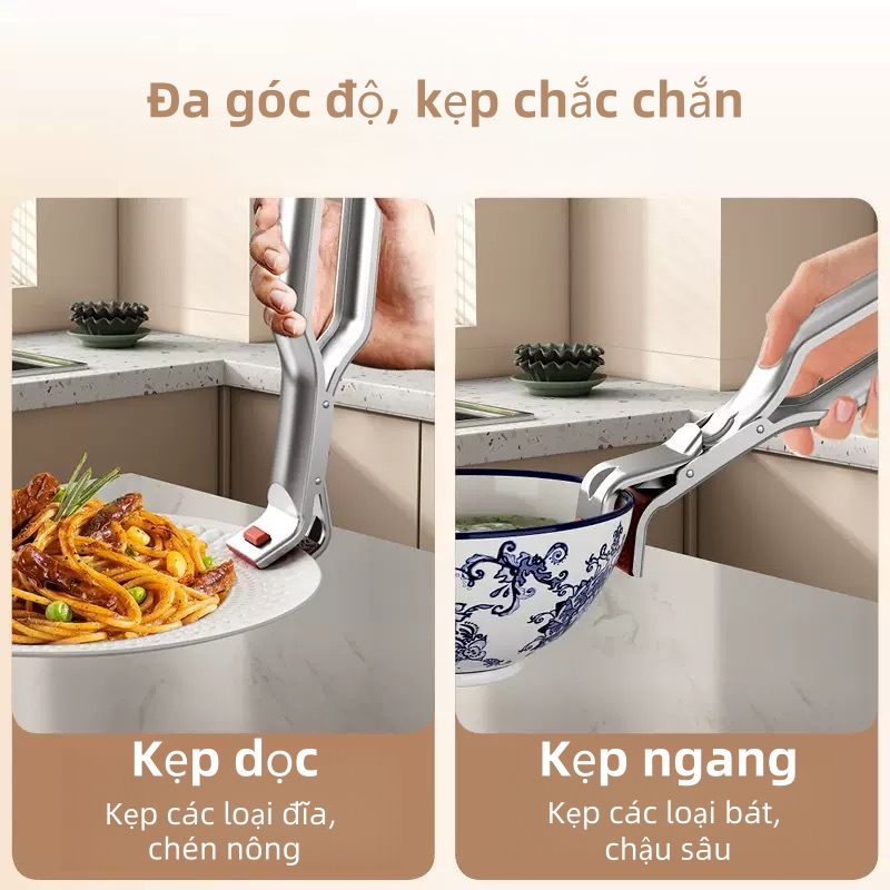 Kẹp chống bỏng bằng thép không gỉ, kẹp nhà bếp, chống trượt, chịu nhiệt cao, kẹp bát đĩa