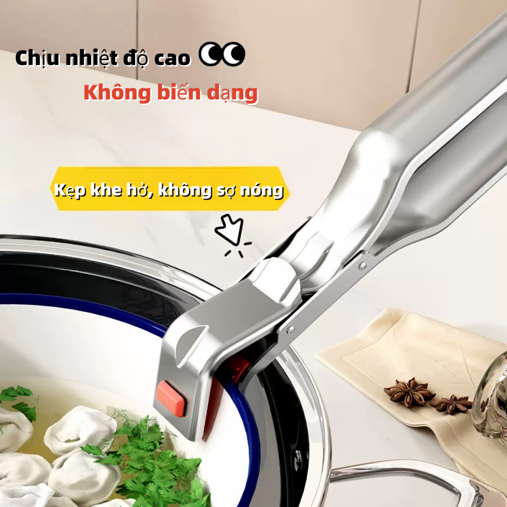 Kẹp chống bỏng bằng thép không gỉ, kẹp nhà bếp, chống trượt, chịu nhiệt cao, kẹp bát đĩa