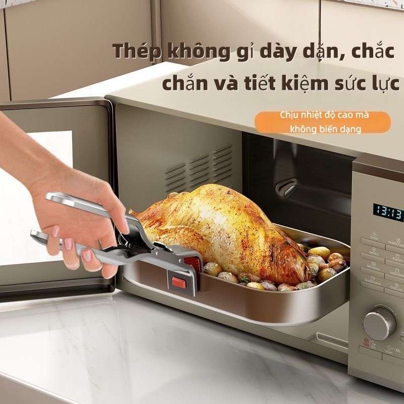 Kẹp chống bỏng bằng thép không gỉ, kẹp nhà bếp, chống trượt, chịu nhiệt cao, kẹp bát đĩa